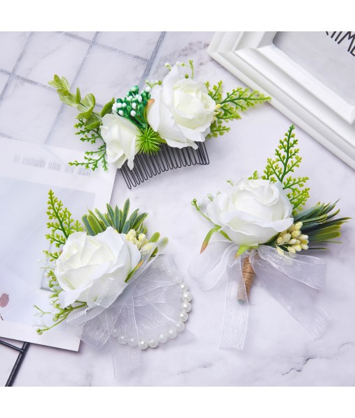 Revspoir Boutonniere for Men for Wedding, Set of 3 Corsage Wristlet Boutonniere for Wedding Ceremony Anniversary Formal Dinner Party