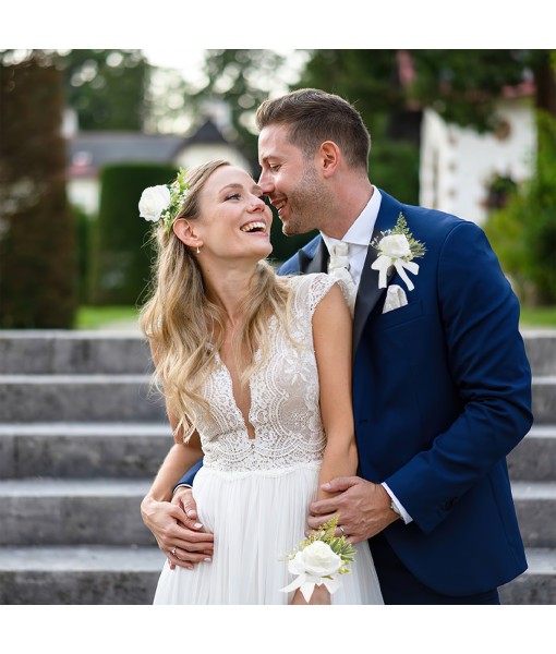 Revspoir Boutonniere for Men for Wedding, Set of 3 Corsage Wristlet Boutonniere for Wedding Ceremony Anniversary Formal Dinner Party