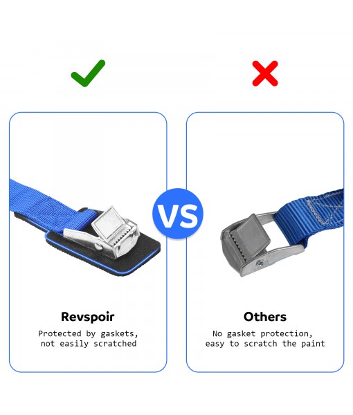 Revspoir Tie Down Straps Ratchet New Version with Gasket, 3x2.5cm 250kg Heavy Duty Lashing Straps, Adjustable Retaining Straps Tensioning Belts with Buckle for Vans, Motorcycle, Trucks, Luggage, Cargo