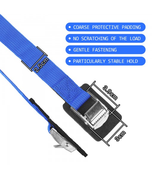 Revspoir Tie Down Straps Ratchet New Version with Gasket, 3x2.5cm 250kg Heavy Duty Lashing Straps, Adjustable Retaining Straps Tensioning Belts with Buckle for Vans, Motorcycle, Trucks, Luggage, Cargo