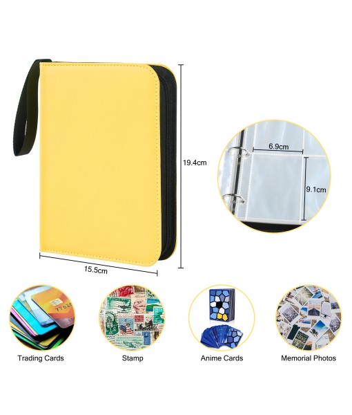 Revspoir Trading Card Binder - 416 Side Loading Pocket, 4 Pocket Trading Card Album Folder with Zipper for Pokemon, Yellow