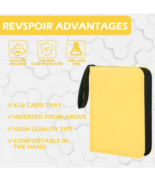 Revspoir Trading Card Binder - 416 Side Loading Pocket, 4 Pocket Trading Card Album Folder with Zipper for Pokemon, Yellow