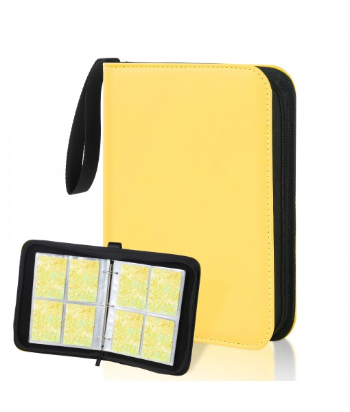 Revspoir Trading Card Binder - 416 Side Loading Pocket, 4 Pocket Trading Card Album Folder with Zipper for Pokemon, Yellow