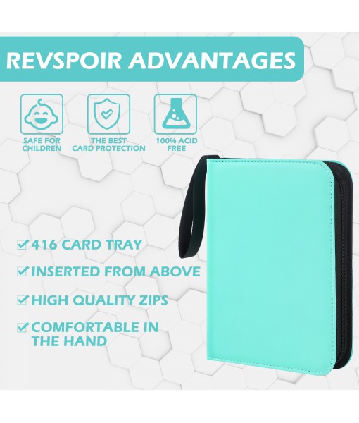 Revspoir Trading Card Binder - 416 Side Loading Pocket, 4 Pocket Trading Card Album Folder with Zipper for Pokemon, Blue