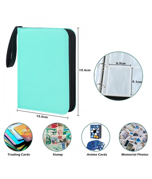 Revspoir Trading Card Binder - 416 Side Loading Pocket, 4 Pocket Trading Card Album Folder with Zipper for Pokemon, Blue