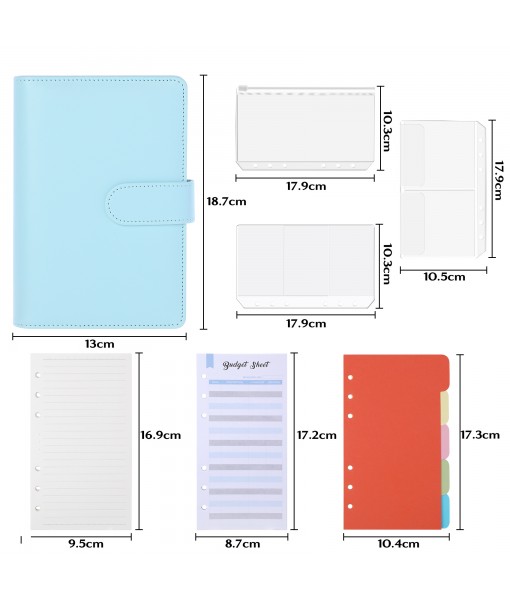Revspoir Ring Binder 80-in-1 Set, Leather Notebook Budget Binder for Budget Money, with Clear Cash Envelopes, Budget Sheets and Label Stickers, Cash Organizer, Ideal for Travel or Work (Blue)