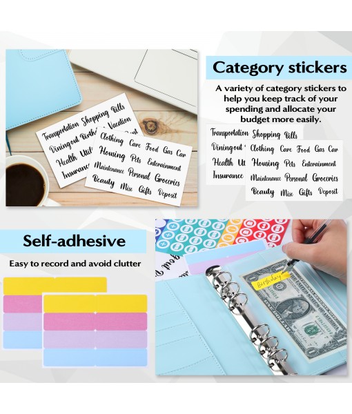 Revspoir Ring Binder 80-in-1 Set, Leather Notebook Budget Binder for Budget Money, with Clear Cash Envelopes, Budget Sheets and Label Stickers, Cash Organizer, Ideal for Travel or Work (Blue)