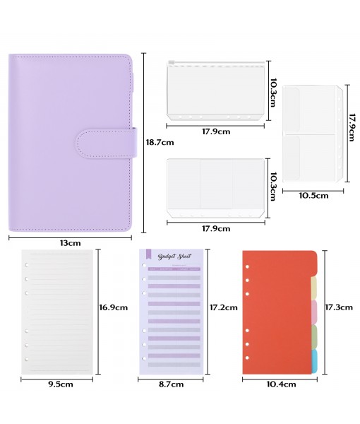 Revspoir Ring Binder 80-in-1 Set, Leather Notebook Budget Binder for Budget Money, with Clear Cash Envelopes, Budget Sheets and Label Stickers, Cash Organizer, Ideal for Travel or Work (Violet)