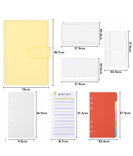 Revspoir Ring Binder 80-in-1 Set, Leather Notebook Budget Binder for Budget Money, with Clear Cash Envelopes, Budget Sheets and Label Stickers, Cash Organizer, Ideal for Travel or Work (Yellow)