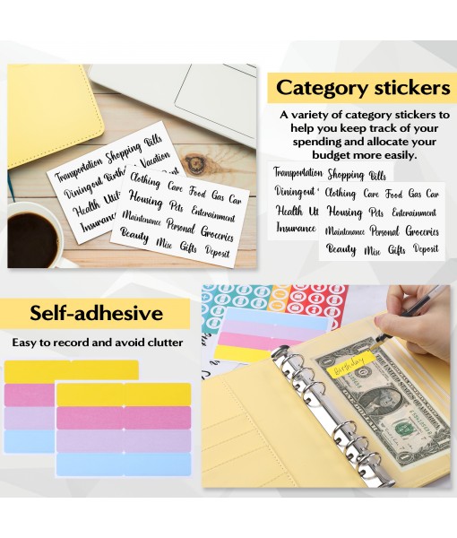 Revspoir Ring Binder 80-in-1 Set, Leather Notebook Budget Binder for Budget Money, with Clear Cash Envelopes, Budget Sheets and Label Stickers, Cash Organizer, Ideal for Travel or Work (Yellow)